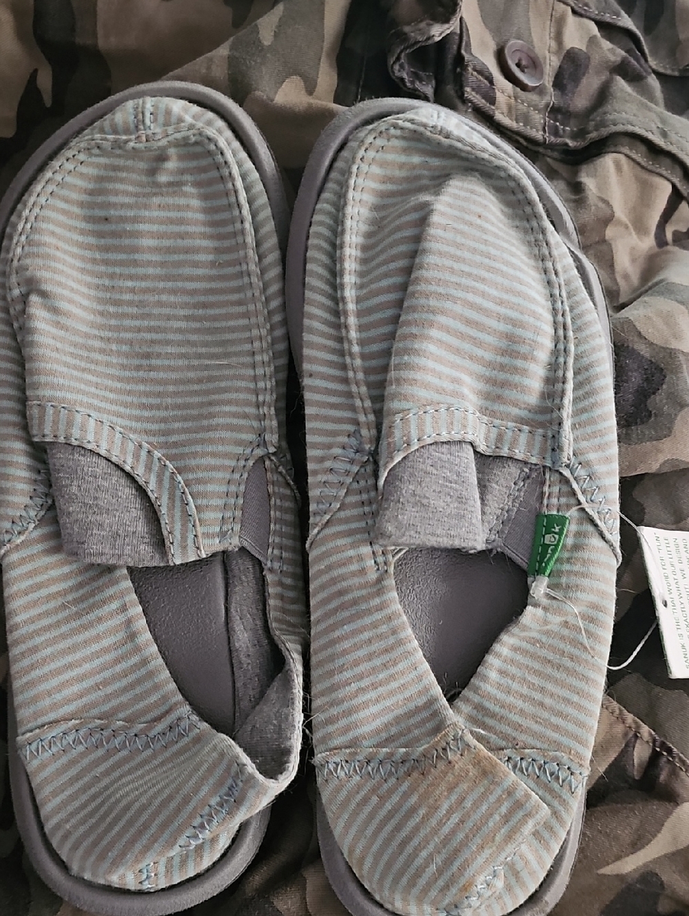 Sanuk Kids Slip-On Shoes in Light Blue and Beige Stripes